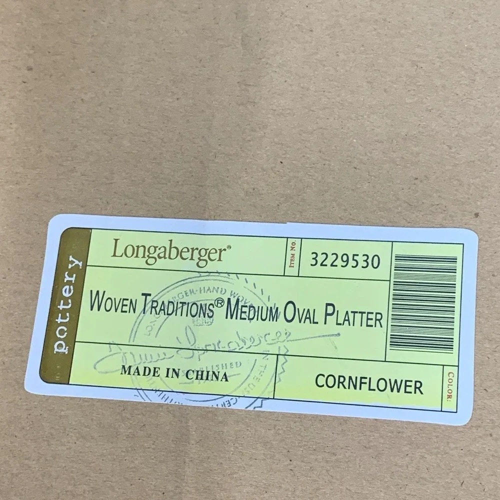 Longaberger Woven Traditions Medium Oval Platter Cornflower Blue Pottery 3229530